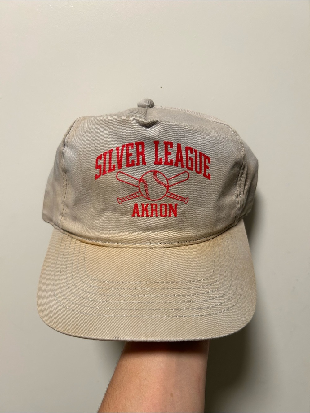 Vintage 90s Silver League Akron distressed snapback hat